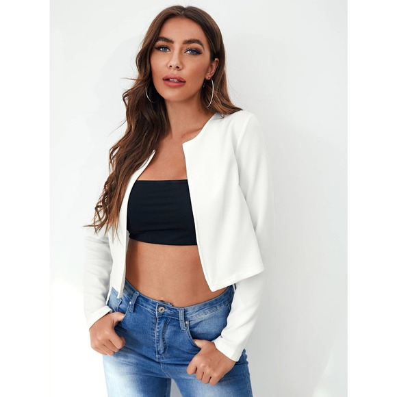 BohoGypsyDreamer.com Jackets & Blazers - Business casual minimalist white Open Front Solid Crop Blazer